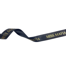 Eco-friendly customized full color printed grosgrain ribbon black satin ribbons with hot stamping logo